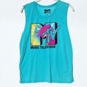 MTV Blue Tank Top with Tie-Dye Lettering